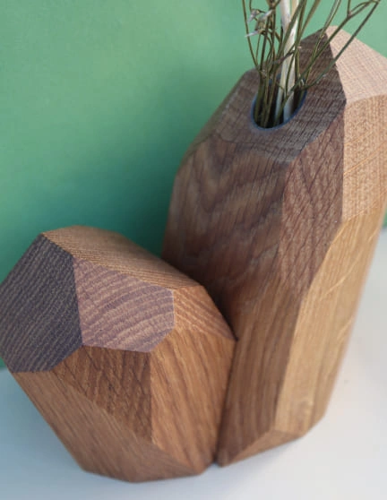 soliflore vase bois massif forme cristaux minéraux